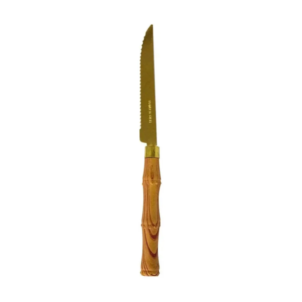 Faqueiro 24 peças Dourado Com Cabo De Bambu Tropical- Casambiente - Imagem 3